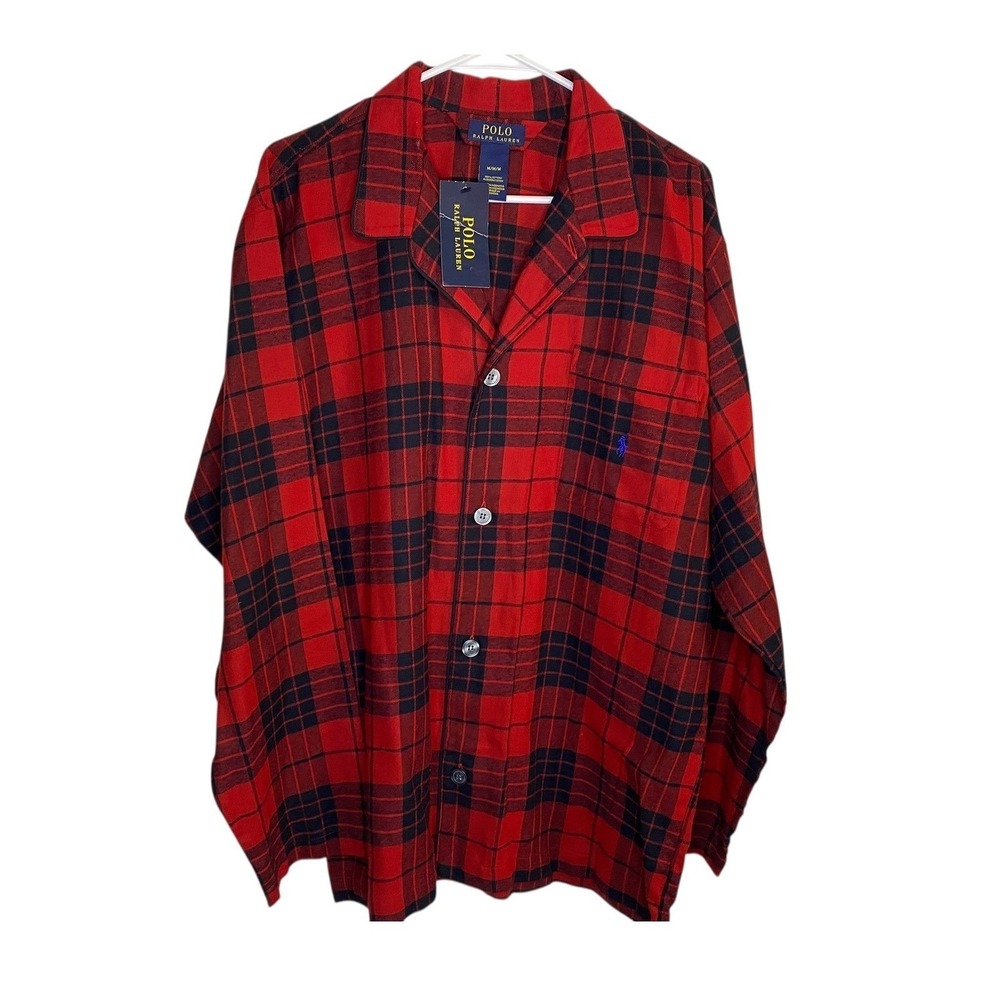 Polo Ralph Lauren Sleepwear Flannel Pajama Top Red Plaid Sleep Shirt NWT New